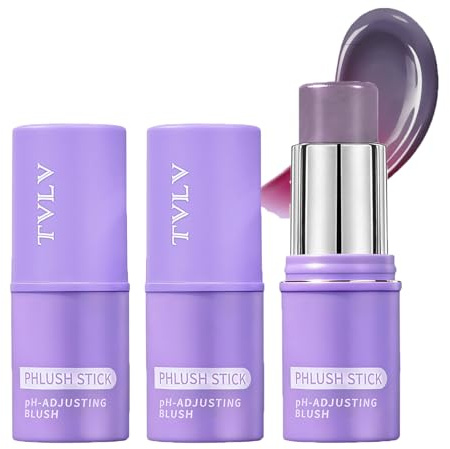 Gireatick Cream Blush Stick pH-Activated, 2pcs pH Blush Multi-Use Stick, Hydrating Tinted Cream Blush Stick for Eyes, Lips and Cheeks