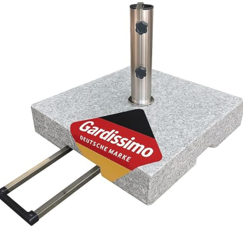 Gardissimo Trolley Granitsockel Robusto 50 kg Schirmständer mit Rollen | Für Sonnenschirme bis 54 mm Rohrdurchmesser, Auszieh-Griff, Edelstahl Schirmhalter, Granit