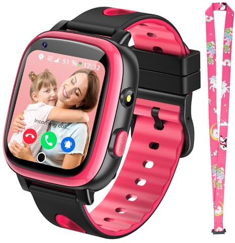 whraills 2026 Neue 4G Smartwatch Kinder mit Videoanruf & GPS, SOS, Voice Chat, IP68 Wasserdicht, Schulmodus, Schrittzähler, Wecker, Lernspiele, Geschenk für Jungen und Mädchen 4-15 Jahren – Rot