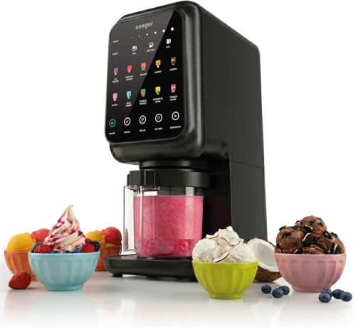 Seeger MultiCream Eismaschine 1,5L mit 10 Funktionen für Eis | Sorbet, Gelato, Milchshakes, Slushi & Frozen Yogurt, Mix-In Funktion, inkl. 3 Behältern, Touchscreen, BPA-Frei, 800W