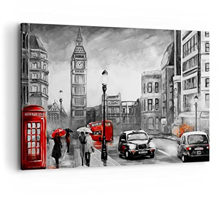 ARTTOR Bilder auf Leinwand 100x70cm Leinwandbild mit Rahmen London Bus Groß Wanddeko Bild Schlafzimmer Küche Deko Wandbilder Dekoration Wohnzimmer Wall Decor Canvas Wand Kunstdruck Art AA100x70-3939