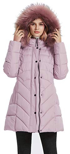 BINACL Hooded Warm Cotton Coats, Festive Winter Plush Lined Quilted Insulated Cold Weather Women Outwear Hiking Plus Size 100% polyester Cotton Padding Jacket with Smooth Faux Fur(Peachy Beige,XL)
