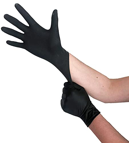 Einweghandschuhe Schwarz Latex, Einmalhandschuhe M, 100 Stück, puderfrei, Handschuhe Einweg, Latexhandschuhe Schwarz, in Größe S, M, L & XL verfügbar