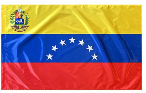 Bandera de Venezuela, Tricolor Nacional con Estrellas, para Mástil, Amarillo Azul Rojo (multicolor 7 Estrellas 150 x 90 cm Satén)