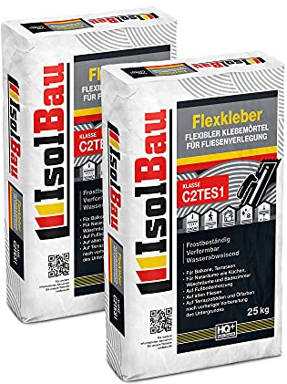 Isolbau C2TE S1 Flexkleber - 50 kg Flexibler Klebemörtel für Fliesenverlegung - Frostsicher, Verformbar & Wasserabweisend, Flexmörtel Natursteinkleber
