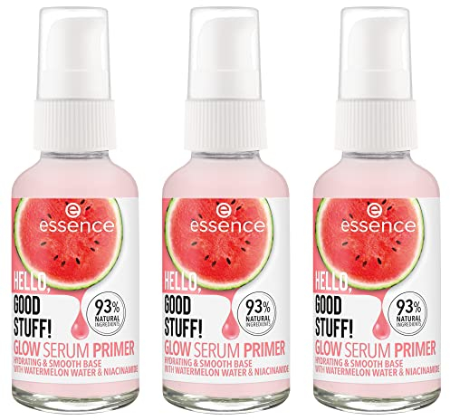 essence HELLO, GOOD STUFF! GLOW SERUM PRIMER, Gesichtsserum, Transparent, feuchtigkeitsspendend, glättend, pflegend, vegan, ohne Alkohol, ohne Parabene, ohne Mikroplastikpartikel, 3er Pack (3x30ml)
