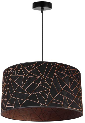 Light-Home Werona Elegant Hängelampe - Modern Deckenlampe für Wohnzimmer Schlafzimmer und Esszimmer - Pendelleuchte aus Metall mit Classic Lampenschirm - Schwarz-Kupfer - 23x45cm