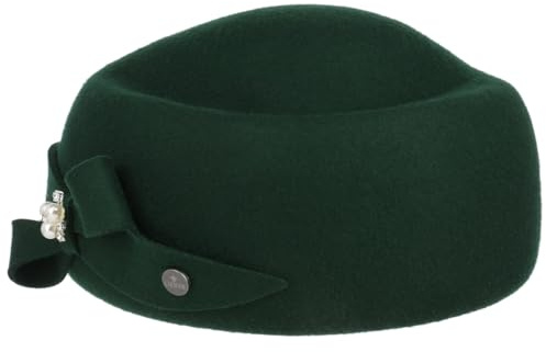 LIERYS Valija Pillbox Wollhut Einfarbige Mütze 100% Wolle Elegante Form Anlasshut Damen Made in Italy Herbst Winter dunkelgrün One Size