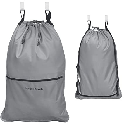 InnovaGoods - Wäscherucksack Clepac, Großes Fassungsvermögen, Wasser- und Schmutzabweisend, Vielseitig Einsetzbar, Mit Aufhängehaken, Grau, Grande, Polyester