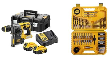 DEWALT - Perforateur SDS-PLUS XR 18V 5 Ah - DCH273P2T-QW - Perforateur sans Fil avec Coffret TSTAK & Coffret de 100 Pièces de Perçage et Vissage Haute Performance - DT71563-QZ
