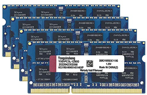 DDR3 / DDR3L 32GB Kit (8GBx4) Laptop RAM 1600MHz PC3-12800 / PC3L-12800 SODIMM Non-ECC Unbuffered 1.35V / 1.5V 2Rx8 Dual Rank 204 Pin CL11 PC Computer Memory Upgrade Module Arbeitsspeicher Kit (Blau)