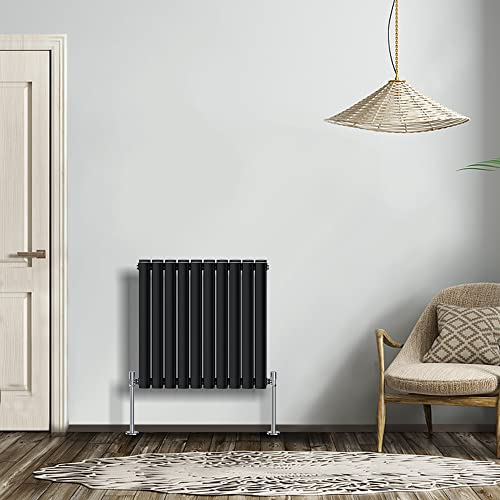 NRG Modern Radiator Black 600x590mm Double Oval Panel Heater Interior Designer Horizontal Bathroom Radiators