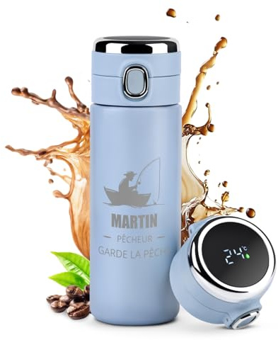 Maverton Mug Isotherme à personnaliser pour homme 400ml | Bouteille isotherme avec Afficheur de température LED, Thermos à emporter gravé, pour papa, ami, anniversaire, coeur