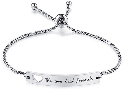 INBLUE Personalisierte Bar Herz Armband Gravur Name Datum Edelstahl Verstellbare Fußkettchen Link für Frauen Freundin Bester Freund Brautjungfer Geschenk (Silber-Herz)