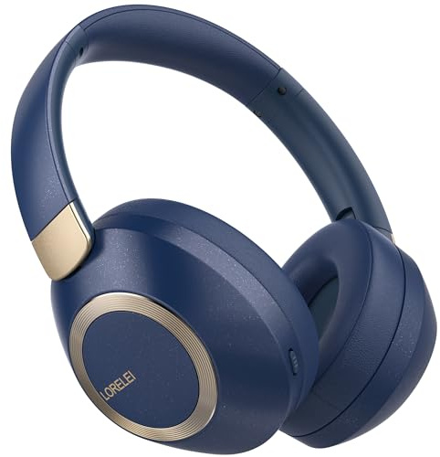 LORELEI B-C6 Wireless Over-Ear Headphones, 50H Playtime Foldable, Lightweight Bluetooth Headsets, Deep Bass, Built-in Microphone, Memory Foam Earmuffs, for Travel (Navy Blue)