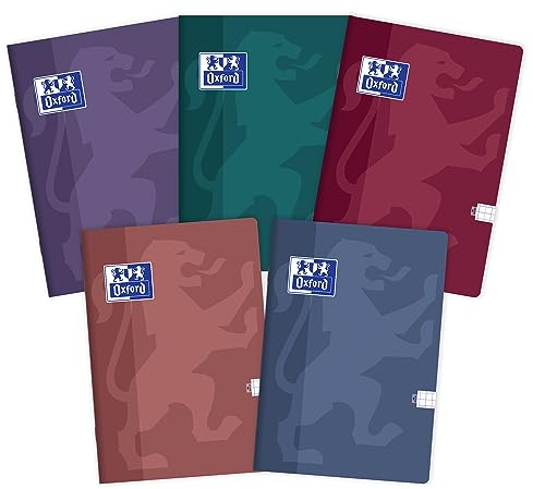 Oxford Touch Trend Notizbuch A5, 60 Blätter, kariert, 5er Pack, Farbenmix