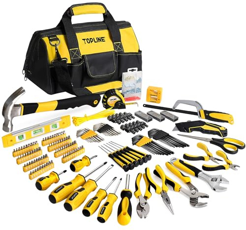 TOPLINE 390-Piece Hand Tool Kits for Home, 14-Inch Wide Mouth Tool Bag with Tools Included, Home Tool Set for Men, General Maintenance, Daily Use