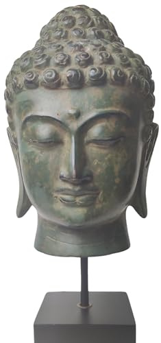 YOMANIS Bali Art Bronze Antik –Limitierte Skulptur – Buddha Kopf auf Sockel – Lord Buddha – Hindu Figur Spirituell – Meditation und Buddha Deko Bad Highlight [33x12x13cm] 4