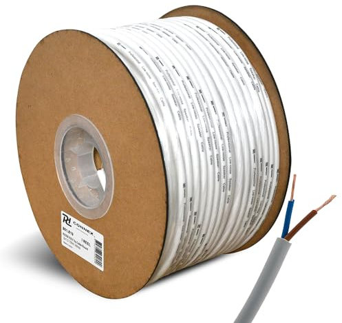 Power Dynamics PD Connex RX12W Cable de altavoz con aislamiento doble 2x 1,5 mm, ideal para sistemas de megafonía, cableado de instalación para altavoces, Potencia máx. de 15 A, 100 m, Blanco