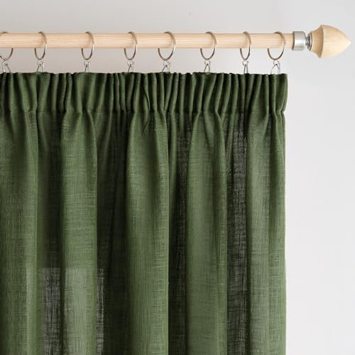 Woaboy Leinen Gardinen mit Kräuselband Vorhänge Wohnzimmer Leinenoptik Halbtransparent Stores Gardine Schlafzimmer Modern Schlaufengardinen 2er Set 140x245cm (BxH) Matcha Grün