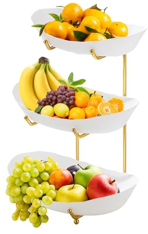 Irishom Fruit Bowl for Kitchen Counter 3 Tier Acrylic Fruit Basket with Serving Bowls and Metal Stand Tiered Serving Bowls for Fruit Vegetable Storage Snack/Nuts/Cake/Dessert for Party Wedding Buffet