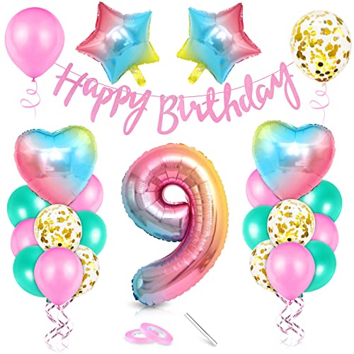 Epokus Palloncino Rosa 9° Compleanno, Decorazione Compleanno, Palloncino Gigante Numero 9, Decorazione per Festeggiata