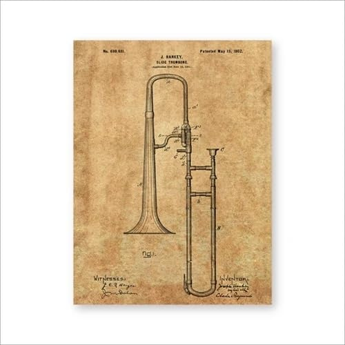 SHUYINGHENGXIE Posaune Blueprint Poster Musik Raum Dekor Vintage Leinwand Malerei Wandkunst Bilder Geschenk Kein Rahmen-A_30x40cm