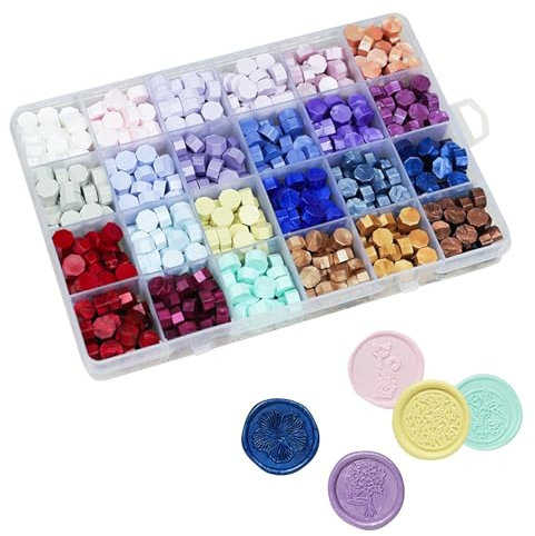 Wachs Achteckig Wachssiegel Set, 24 Farbe Siegelstempel, Siegelwachs Set, Siegelwachs Perlen für Vintage Siegellack und Brief, Einladungen, Karten, Paket Geschenk Siegelwachs Set