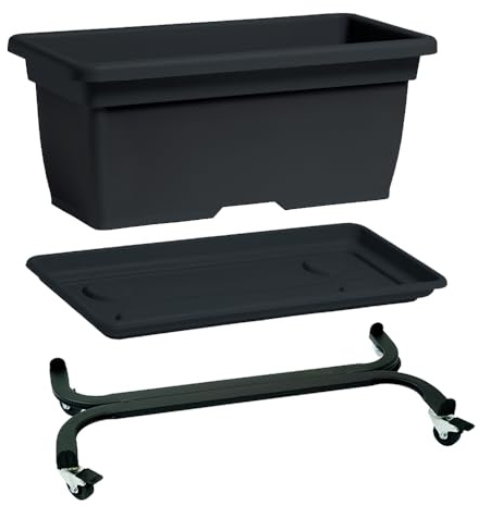 Nicoli Blumentopf Übertopf Outdoor aus Polypropylen mit Untersetzer, Pflanzkübel für Pflanzen oder Blumen, Rechteckiger Topf für Balkon Garten Terrasse (Anthrazit, 100 cm mit Wagen)