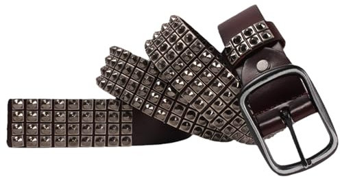 AGUTALITHIC 4 Reihen Pyramide Nietengürtel für Damen/Herren Punk Rock Nieten Gürtel Mit Legierung Dornschließe Jeansgürtel Gothic-Ledergürtel Zubehör für Jeanshosen(105cm/41, Coffee)