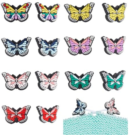 NBEADS 14 Stk. 7 Farben Stricknadel Stopper, Schmetterling Nadelspitze Protector Focal Perlen für Silikonnadel Endkappen Quilten Zubehör DIY Handmade Crafts