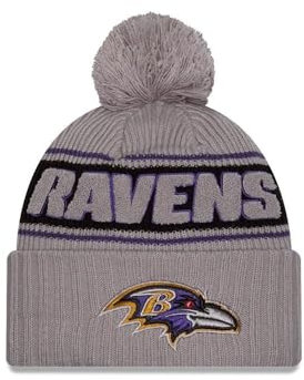 New Era Baltimore Ravens NFL 2024 Sideline Sport Knit Grau Bommelmütze - One-Size