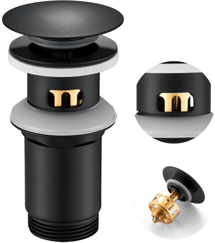 Auralum Kit Universel de Bonde de Lavabo en Acier Inoxydable, Clic Clac Bonde Lavabo avec Panier Filtrant en Laiton, Pop Up Bouchon de Vidange avec Trop-Plein, Bonde Noir pour Lavabos et Vasques
