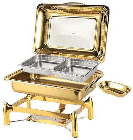 FQWYNMZ Elettrico Acciaio Inossidabile Chafing Dish Set con Controllo Della Temperatura, Chafing Dish Set con Coperchio Trasparente, Manico Antiscottatura per Catering Feste Lauree Eventi Commerciali(