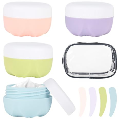 elthmpr Botellas de viaje para rellenar, 4 unidades, 30 ml, de silicona, con bolsa transparente, recipiente para cosméticos, crema, a prueba de fugas, para cosméticos, cuerpo, sin BPA