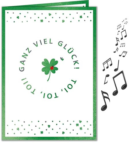 bentino MUSIK Geburtstagskarte Glück Kleeblätter, edle Grußkarte zum Geburtstag mit einer Coverversion von Happy