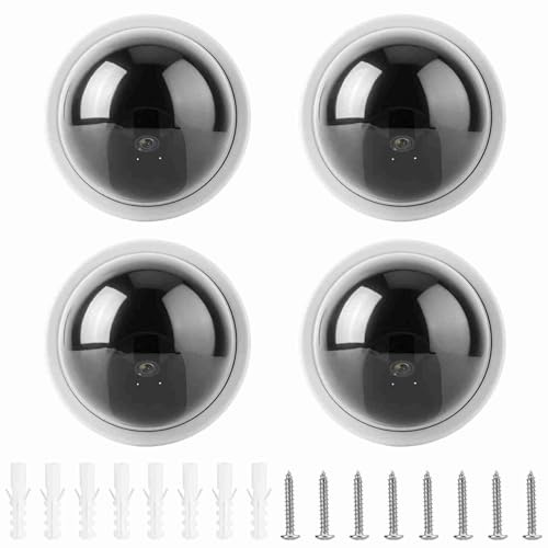 Srliya Fausse Caméra Dôme 4 Pièces, Caméra de Simulation de Dôme CCTV, Fausse Caméra de sécurité avec Lumière LED Clignotante (Blanc)