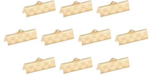 QUARKZMAN 150 st bandändklämmor, 20 mm randig textur tång klämmor för ändar bokmärke bokmärke nyckelring gör-det-själv armband, guld