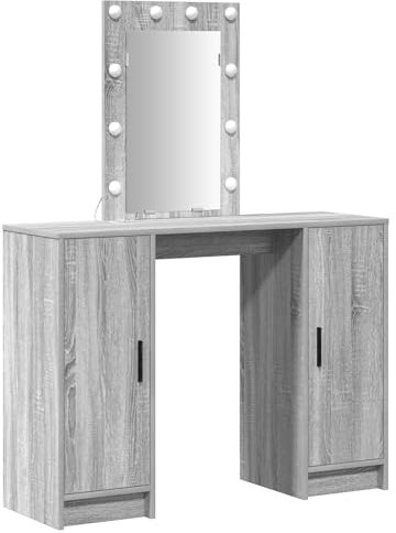 vidaXL Schminktisch mit Speicher Grau 102 x 33 x 135 cm Holzwerkstoff, Moderne Schminkkommode, vielseitiger Aufbewahrungstisch, rechteckiges Design, organisiert und chic.