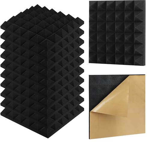 Axincardarm 12 Pack Sound Proofing Panels 12 x 12 x 2 Inches Self Adhesive Acoustic Wall Panels, Soundproofing Panel for Wall Recording Studio Office Home, Black