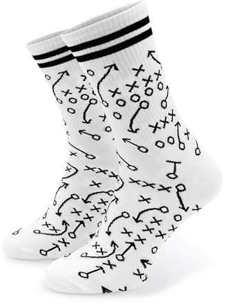 40YARDS Calzini da football americano – Playbook Design in nero/bianco – Taglia unica 37 – 46 – Certificato Oeko-Tex – Comodi calzini con motivo tattico per gli appassionati di football