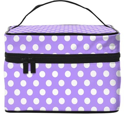 Beauty case viola chiaro con stampa a pois (q), graziose borse per cosmetici da donna, grande borsa organizer da viaggio per il trucco