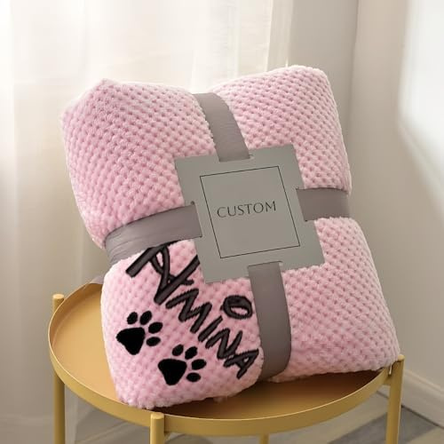 HDLOVE Individuell Gestaltete Haustierdecke, Personalisierte Haustierdecken Mit Passender Stickerei, Maschinenwaschbar Für Sofas, Betten Und Haustierbetten(Pink,43.3x70.8inch)