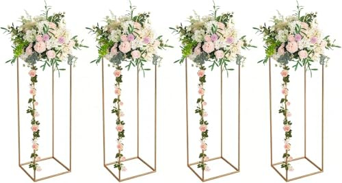 4 Pcs Gold Vase for Wedding Centrepieces - 80cm Tall Plant Stand Flower Vases Centerpieces for Weddings Birthday Party - Metal Display Table Column Rack for Home Indoor Decorations