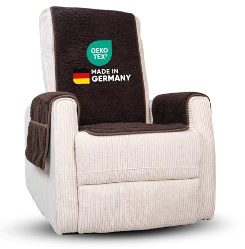 Novaliv Sesselschoner für Relaxsessel Braun - Universeller Sesselschoner mit Armlehne - Schonender Sessel Bezug aus Schurwolle Komfort Sesselbezug Relaxsessel Sesselauflage Sesselüberwurf mit Armlehne