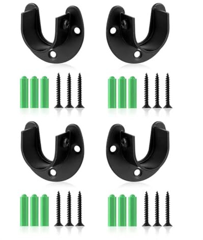 4 Packs Closet Rod Bracket, Stainless Steel Closet Pole Sockets U-Shaped Closet Rod End Supports with Screws Heavy Duty Flange Rod Holder for Closet Wardrobe Shower Curtain (Black)