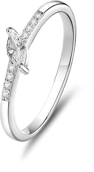 Stfery Bague Platine Femme, Anneau Empilable Incrusté de Diamant Marquise, Bague Fine en Or Véritable PT950 Taille 47