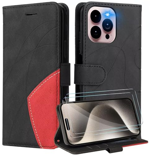 Funda para Motorola Moto E20/E30/E40 con Cristal Templado, PU Magnético Carcasa Móvil Billetera Cuero con Tapa Libro Caso Soporte Plegable - Negro