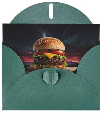 WZYCWB Hamburger Dream Core bedruckte dunkelgrüne Perlglanz-Papier-Urlaubskarte mit Umschlag Geeignet für Geburtstagswünsche, Hochzeitsglückwünsche und Beileid