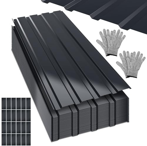 ISOISL Lot de 24 plaques trapézoïdales - 115 x 45 cm = 12 m² - Tôle profilée - Tôle d'acier - Plaques ondulées pour toit, abri de voiture, plaques de toit avec gants de montage - Anthracite
